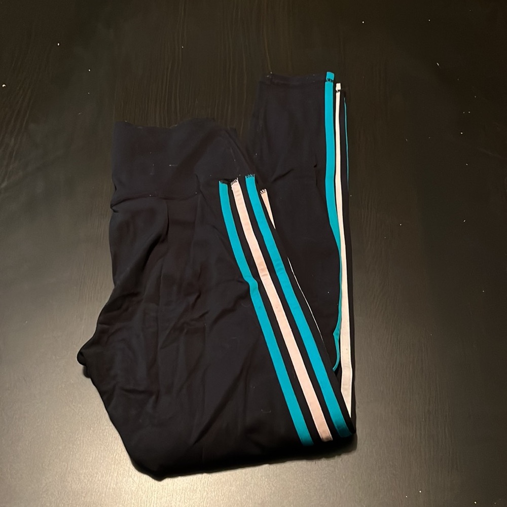 Glyder Black Leggings with Teal and White Side Stripes - Picture 2 of 6